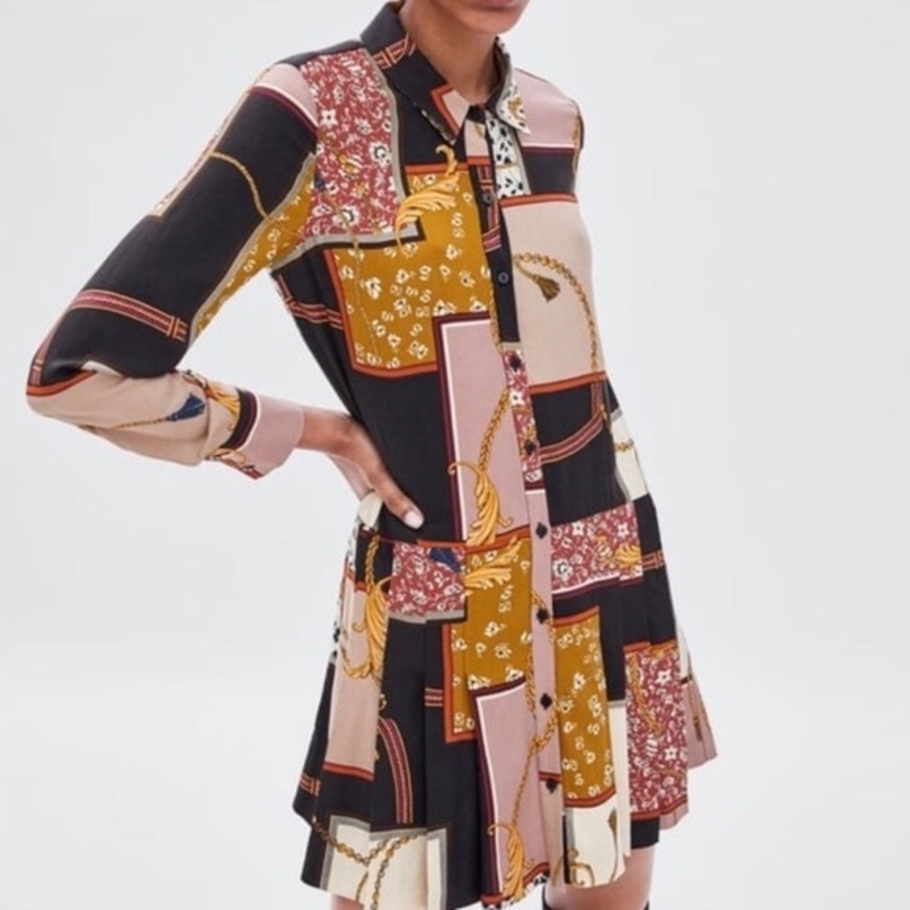Patchwork Print Long Sleeve Dress